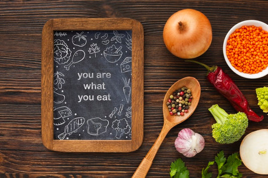 Free Chalkboard With Organic Vegetables Beside Psd