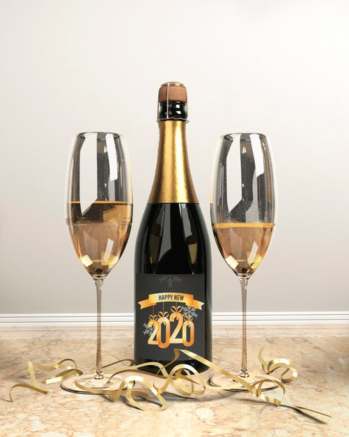 Free Champagne Bottle And Glasses For New Year Psd