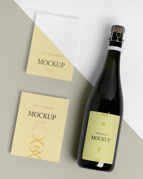 Free Champagne Bottle Mock-Up And Invitation Cards Psd
