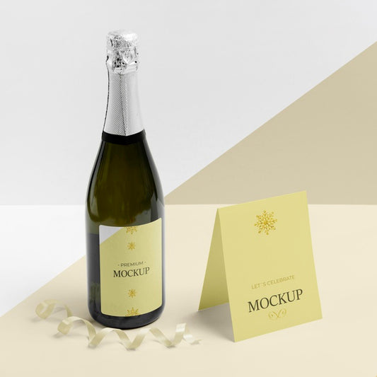 Free Champagne Bottle Mock-Up And Standing Card Psd