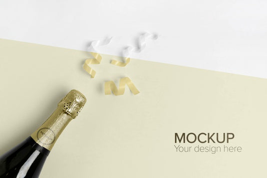 Free Champagne Bottle Mock-Up And Yellow Confetti Psd