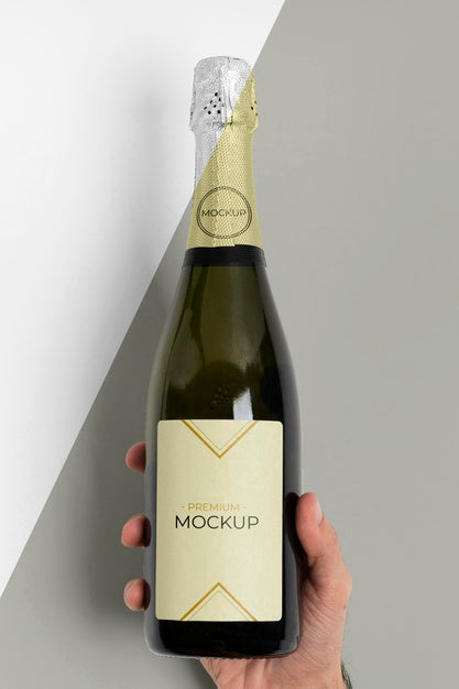 Free Champagne Bottle Mock-Up Front View Psd