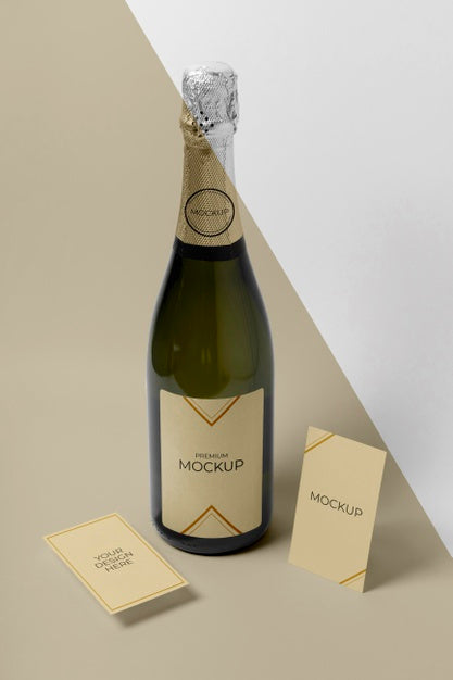 Free Champagne Bottle Mock-Up High View Psd