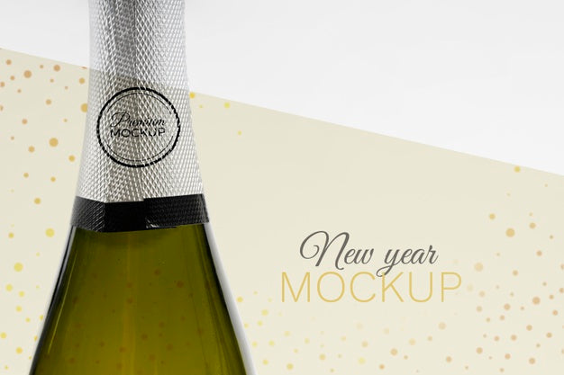 Free Champagne Bottle Mock-Up New Year Psd