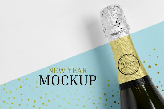 Free Champagne Bottle Mock-Up Top View Psd