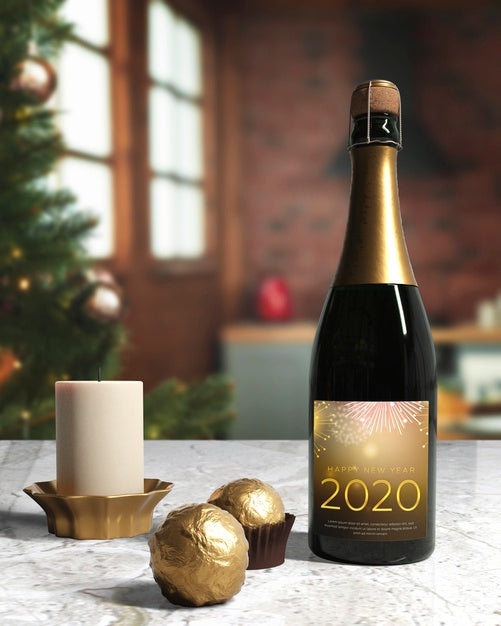 Free Champagne Bottle Prepared For New Year Night Psd
