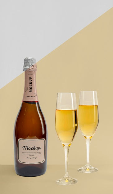 Free Champagne Bottle With Mock-Up Psd