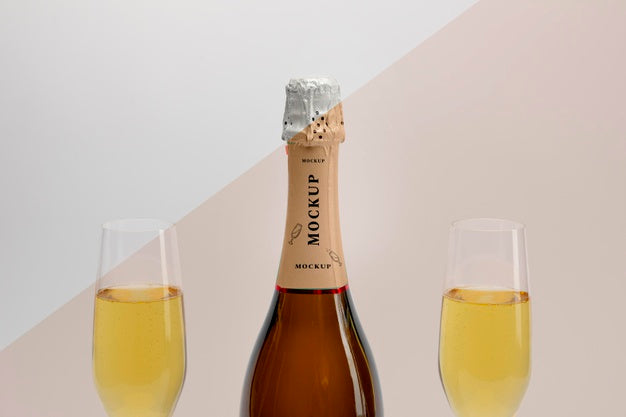 Free Champagne Bottle With Mock-Up Psd