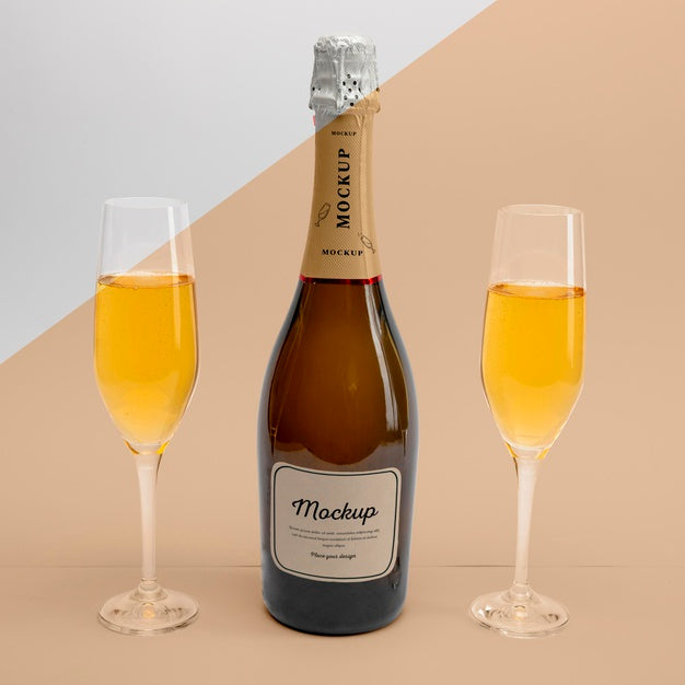 Free Champagne Bottle With Mock-Up Psd