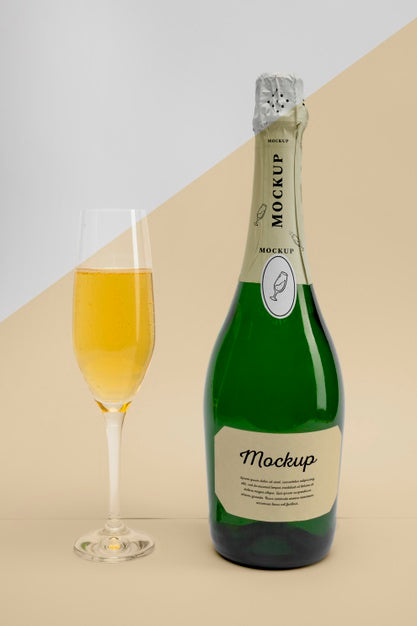 Free Champagne Bottle With Mock-Up Psd