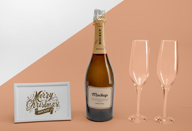 Free Champagne Bottle With Mock-Up Psd