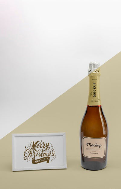 Free Champagne Bottle With Mock-Up Psd