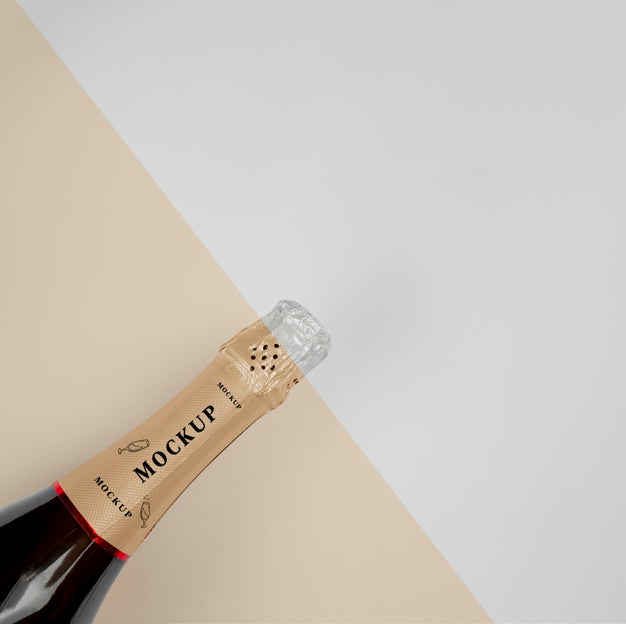 Free Champagne Bottle With Mock-Up Psd