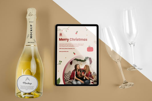 Free Champagne Bottle With Mock-Up Psd