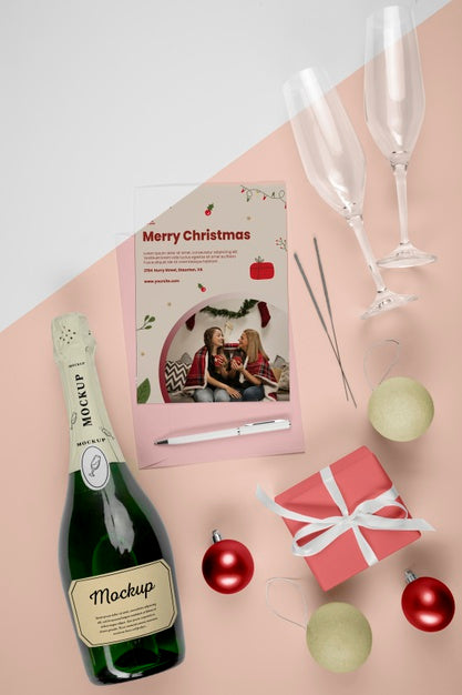 Free Champagne Bottle With Mock-Up Psd