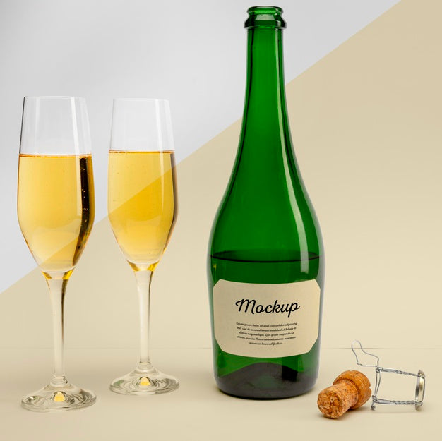 Free Champagne Bottle With Mock-Up Psd