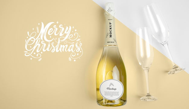 Free Champagne Bottle With Mock-Up Psd