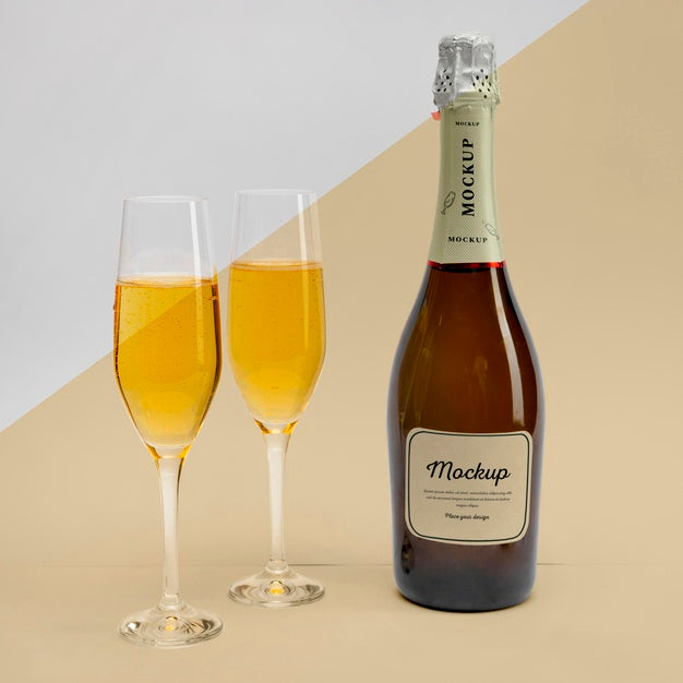 Free Champagne Bottle With Mock-Up Psd