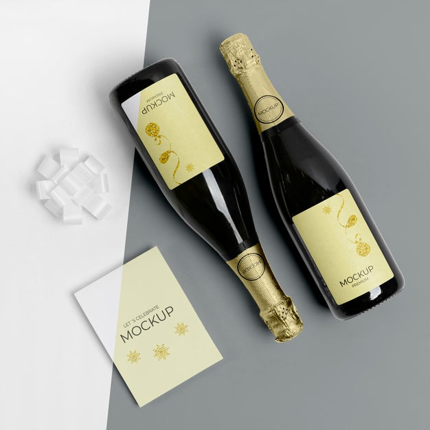Free Champagne Bottles Mock-Up Flat Lay Psd