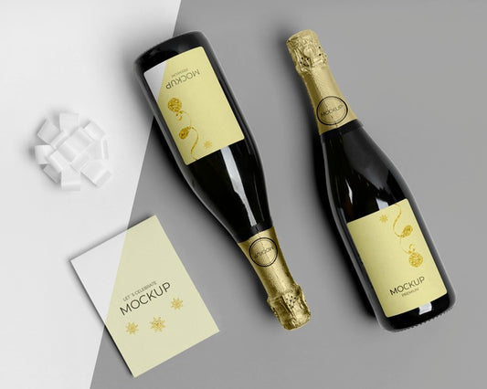 Free Champagne Bottles Mock-Up With Invitation Psd