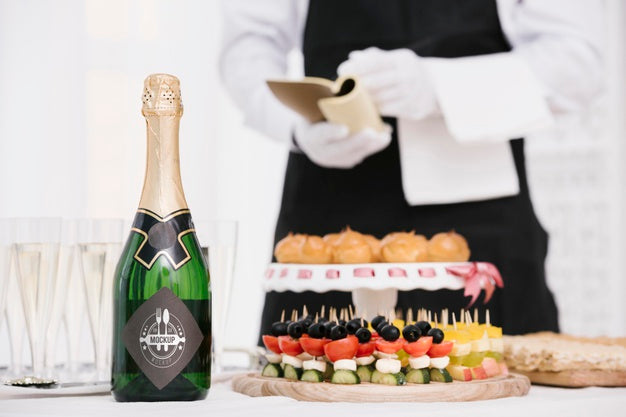 Free Champagne Next To Catering Food Psd