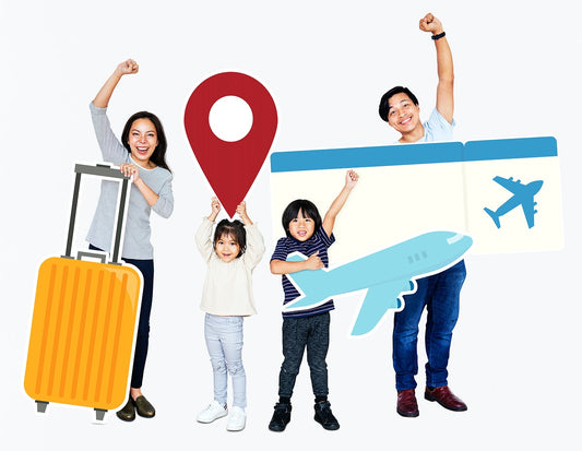 Free Cheerful Family Holding Travel Icons And Ticket