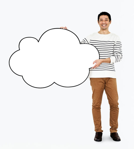Free Cheerful Man Holding A Blank White Cloud