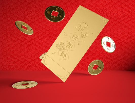 Free Chinese New Year Concept With Golden Coins Psd