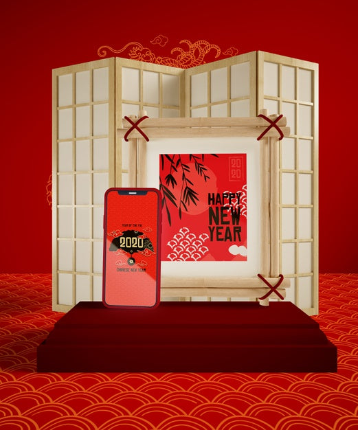 Free Chinese New Year Eve With Phone Mock-Up Psd