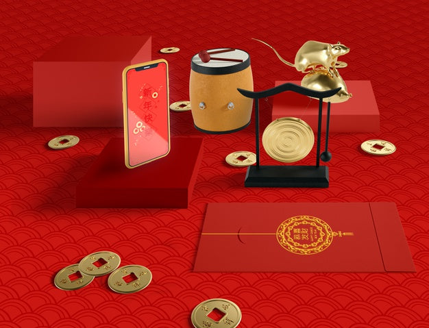 Free Chinese New Year Illustration With Phone And Golden Rat Psd