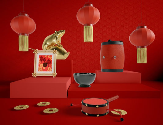 Free Chinese New Year Illustration With Traditional Elements Psd
