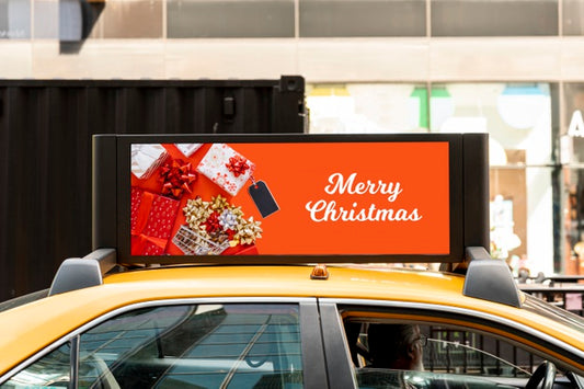 Free Christmas Billboard Mock-Up On Taxi Psd