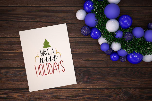 Free Christmas Card Mockup With Ornament Psd