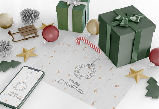 Free Christmas Card With Ornaments Mockup Psd