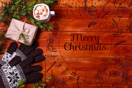 Free Christmas Drink Beside Gift And Gloves Psd
