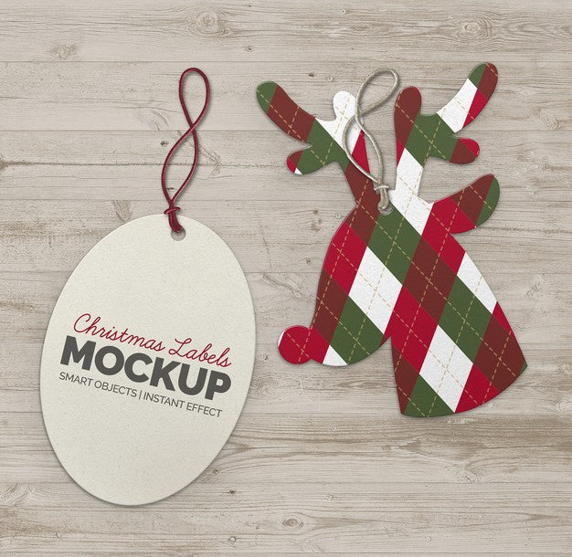 Free Christmas Elipse And Reindeer Labels Mockup Psd