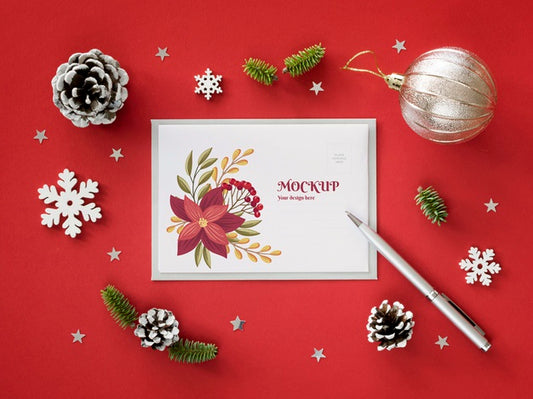 Free Christmas Eve Arrangement With Mock-Up Card Psd