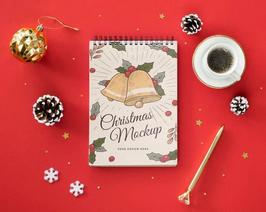 Free Christmas Eve Arrangement With Notepad Mock-Up Psd