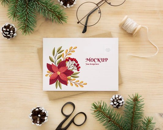 Free Christmas Eve Assortment With Card And Envelope Mock-Up Psd