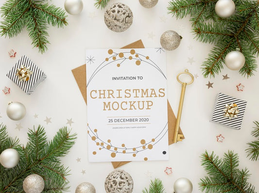Free Christmas Eve Elements Composition With Card Mock-Up Psd