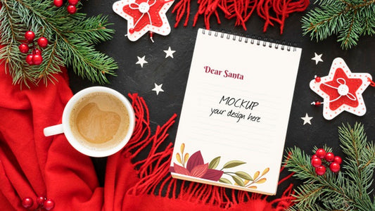 Free Christmas Eve Elements Composition With Notepad Mock-Up Psd
