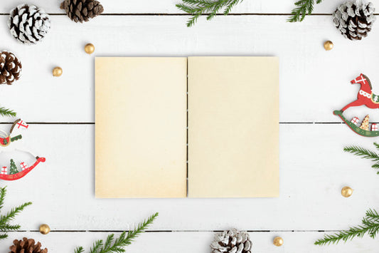 Free Christmas Illustrations In A Notebook Mockup Psd