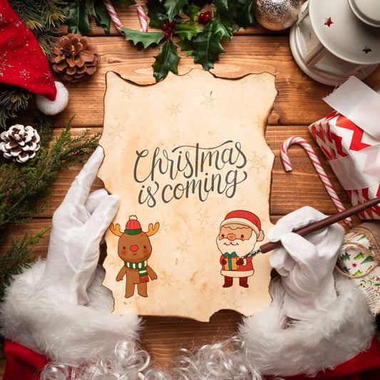 Free Christmas Letter Mock-Up Held By Santa Psd