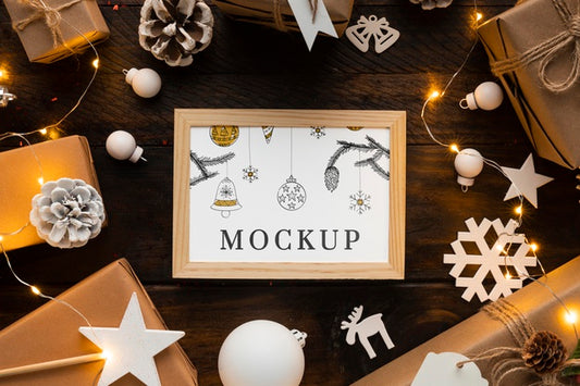 Free Christmas Mock-Up Cute Winter Decorations Psd