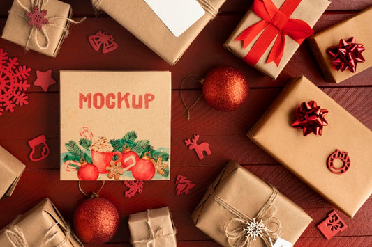 Free Christmas Mock-Up With Gift Boxes Psd
