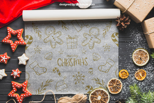 Free Christmas Mockup With Baking Paper Psd