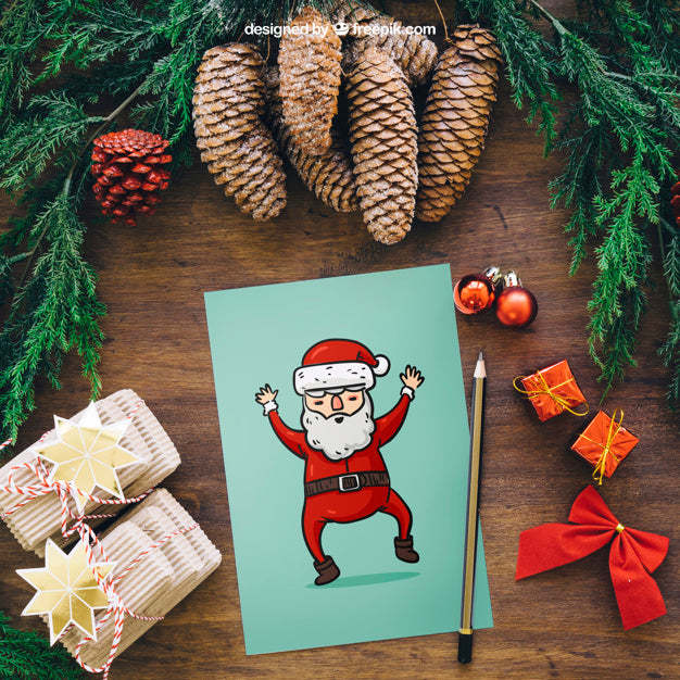 Free Christmas Mockup With Santa Card Psd