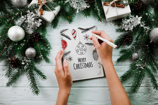 Free Christmas Mockup With Spiral Notepad Psd