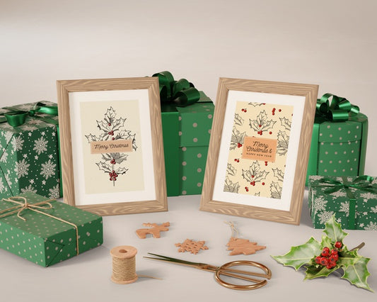 Free Christmas Paintings Theme Beside Gifts Psd