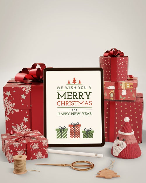 Free Christmas Preparation With Gifts And Tablet Psd